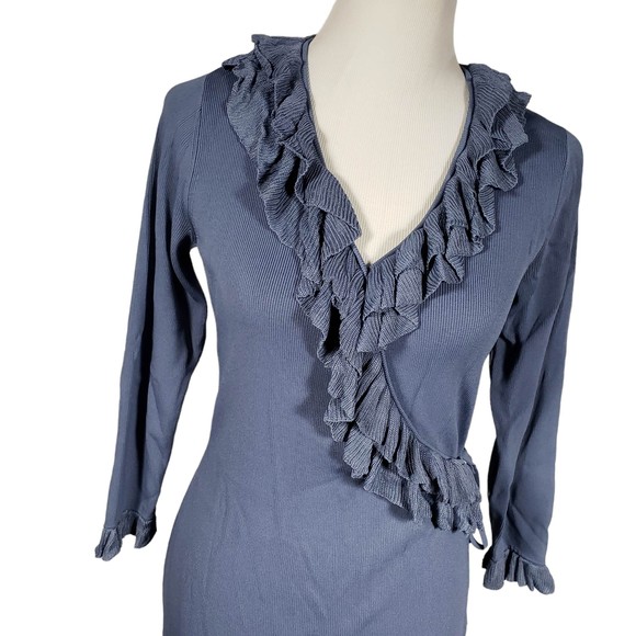 Max Studio Women's size Small Blue Rayon Nylon Knit Wrap Around Dress - Picture 3 of 10